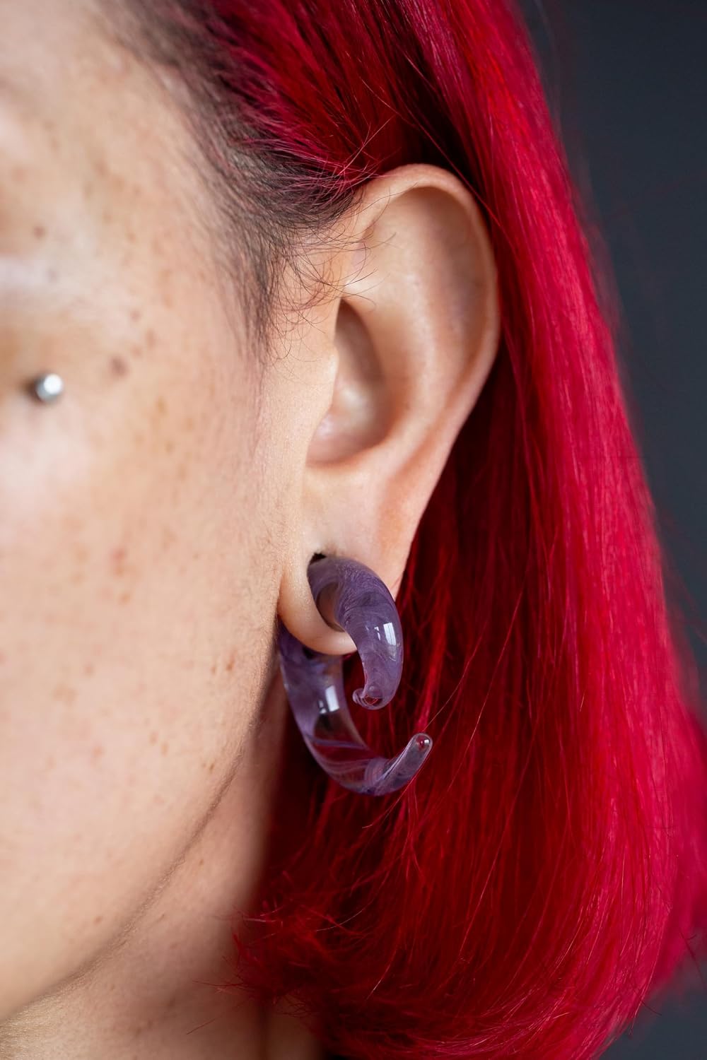 Pierced Owl - Swirling Purple Ribbon inside Glass Spiral Taper Earrings, Sold as a Pair