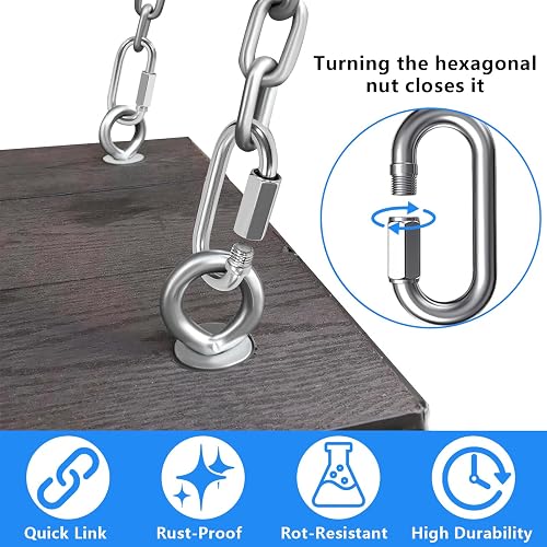 XSHAO® 10 Pcs Maillon Rapide INOX M6, Mousqueton à Vis Inoxydable 304 Verrouillage avec Capuchon à Vis pour Camping/Randonnée/Pêche/Hamacs/Balançoires - 4