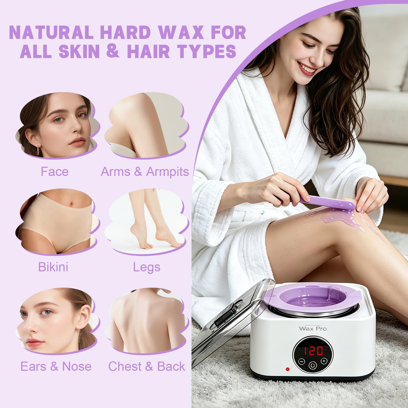 Cera Brasiliana Kit Completo, iKlestar Scaldacera Elettrico Professionale con Schermo Touch Digitale, Scalda Cera per Ceretta con 3 Sacchetti di Cera, per Uomo e Donna, Bikini, Ascelle, Gambe e Naso