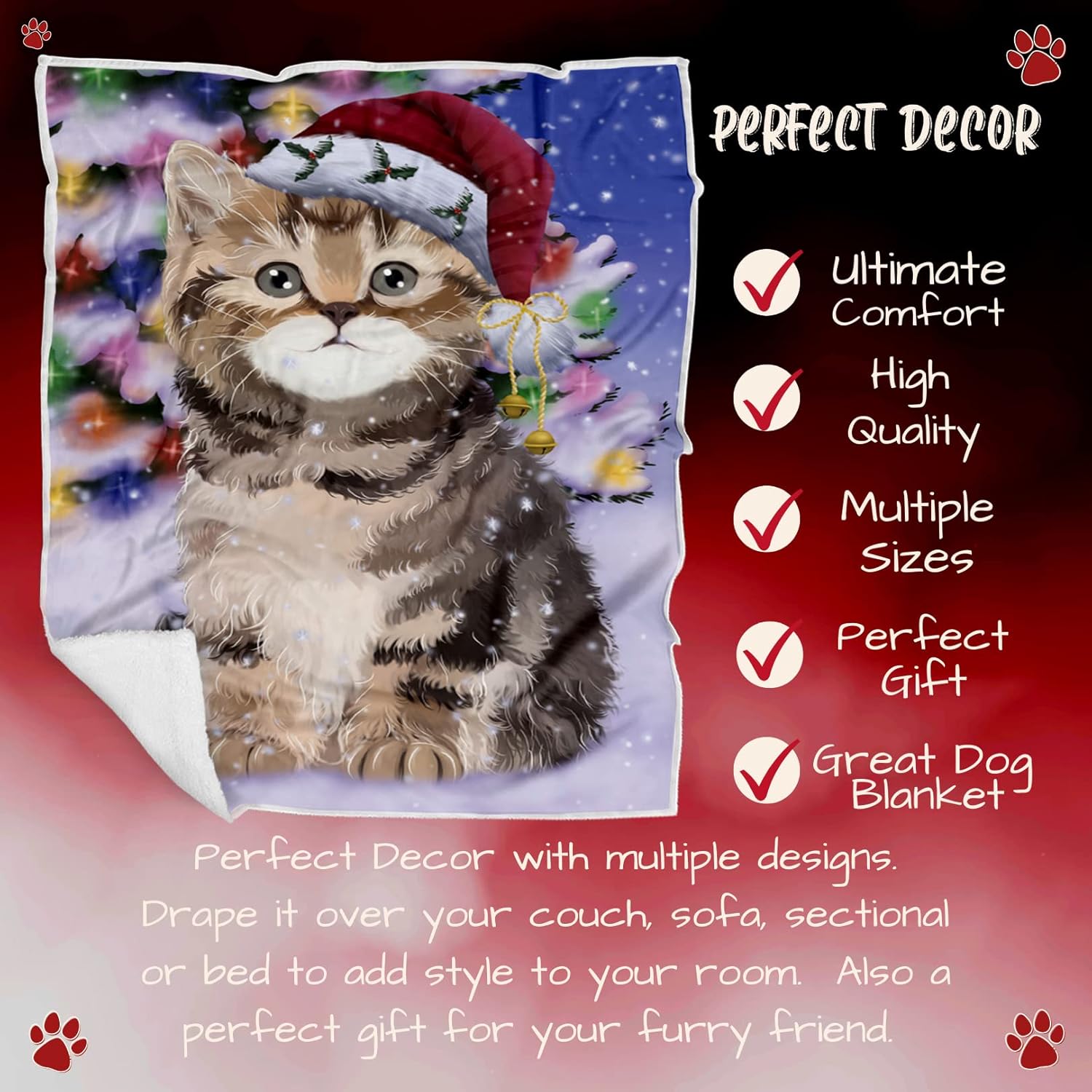 Doggie of the Day British Shorthair Cat Blanket - Christmas Winterland Wonderland - Super Soft & Warm Pet Theme for Sofa or Bed, Warm Fleece, Sherpa or Woven Material, BLNKT88711 (30x40 Fleece)