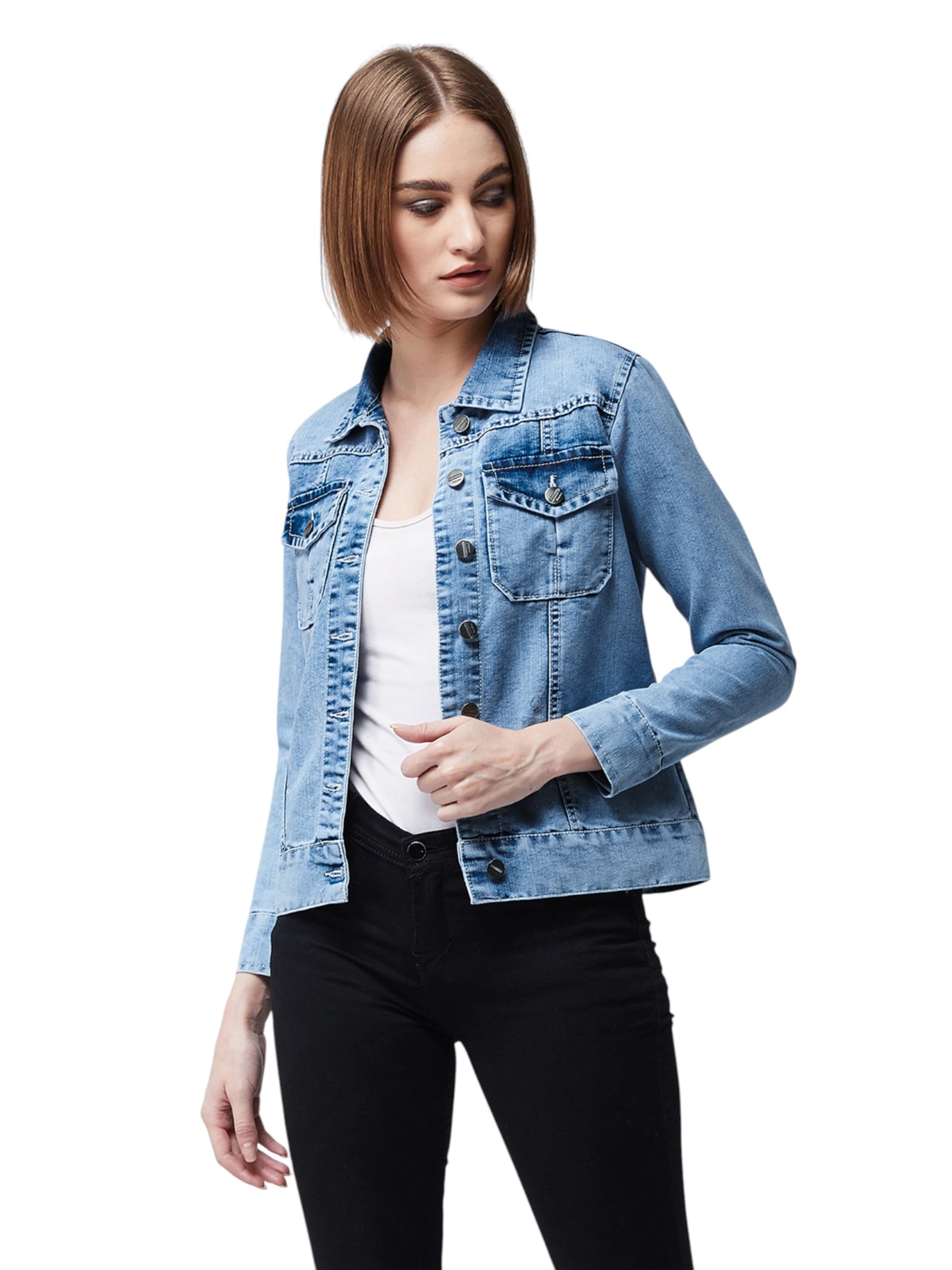 miss chase Women's Collared Full Sleeves Buttoned Denim Jacket-picture-27