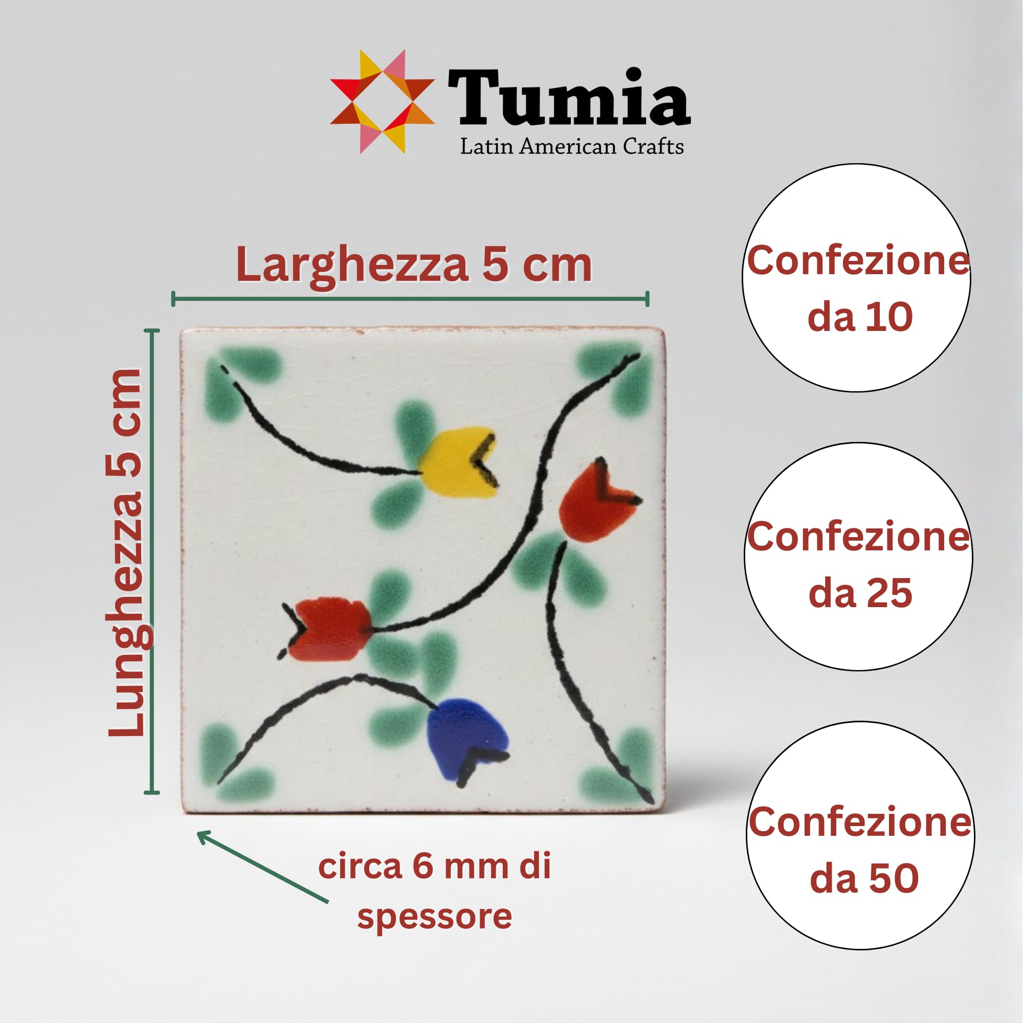 Tumia LAC Piastrelle Ceramica Messicane Talavera - Rosalind Artigianali Piastrelle Cucina,Bagno, Sottopentola e Fai-da-Te, Decorativo stile Mediterraneo