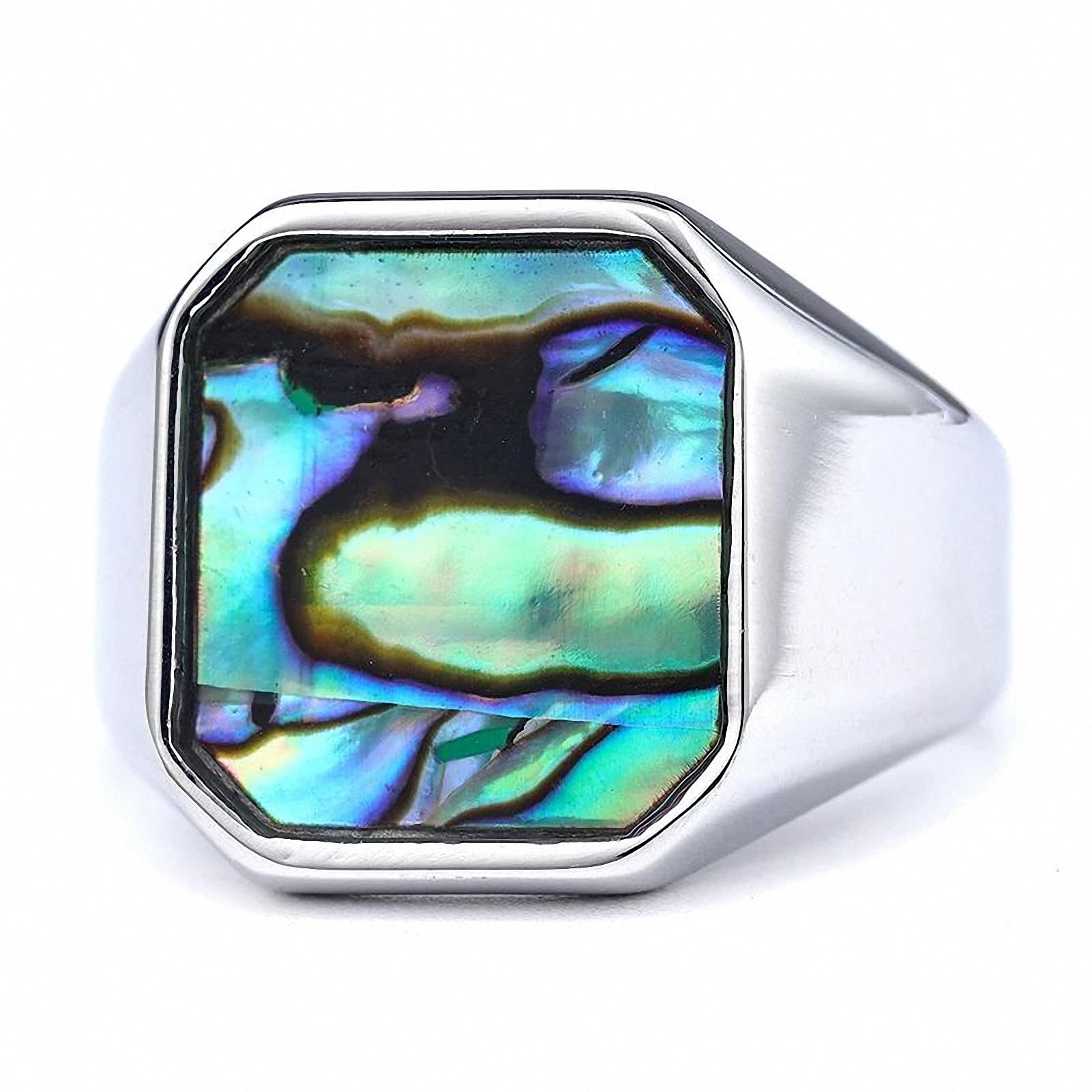 Anillo unisex de acero inoxidable colorido con diseño de concha natural 7