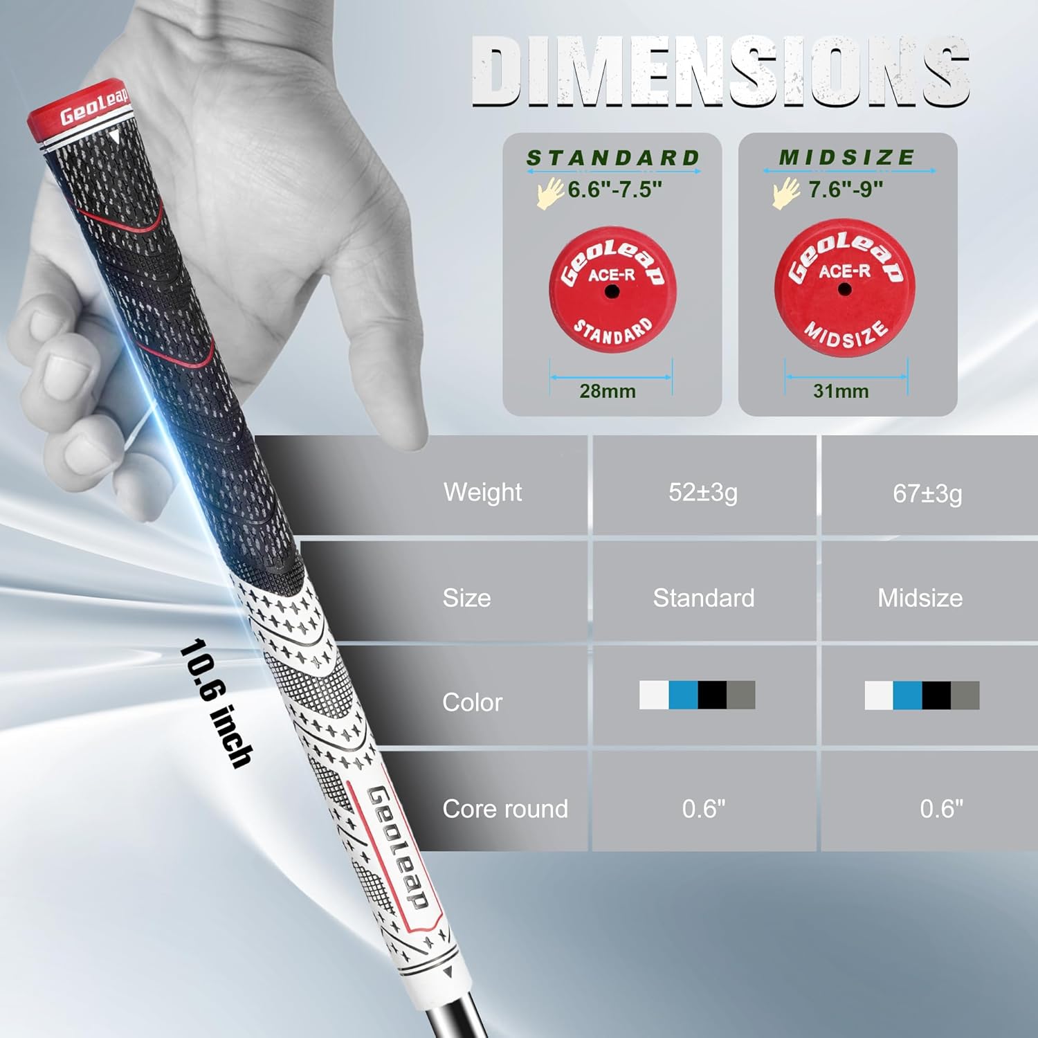 Geoleap Golf Club Grips Set of 13 - Grips with 15 Tapes and Grips with All Repair Kits for Choice,High Feedback with Back Rib Technology,All-weather Performance, Cross Corded Rubber Technology Golf Grips.
