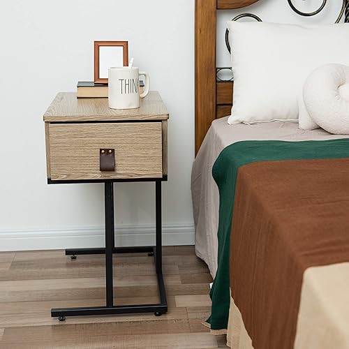 Miniatura 6 de Labcosi - Mesa auxiliar estrecha con cajón, mesa auxiliar abatible y mesita de noche para espacios pequeños, sala de estar, dormitorio, color nogal