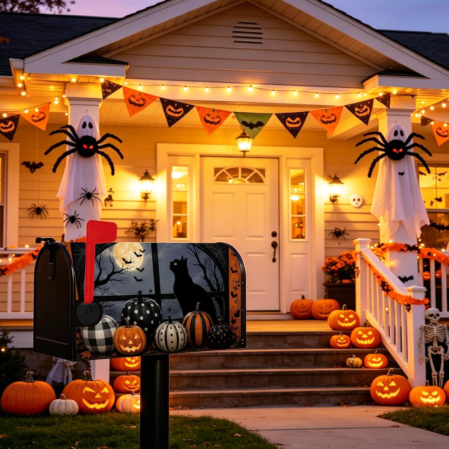 Halloween Night Black Cat Pumpkin Magnetic Mailbox Covers 18x21 Inch