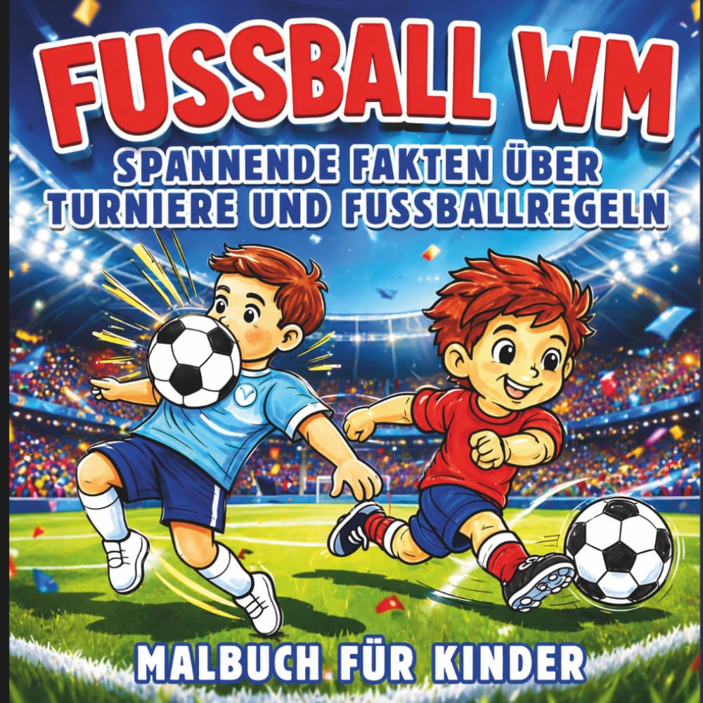 Fußball Malbuch für Kinder: Weltmeisterschaften, Spiele und Stadien: Spannende Fakten über Turniere und Fußballregeln
