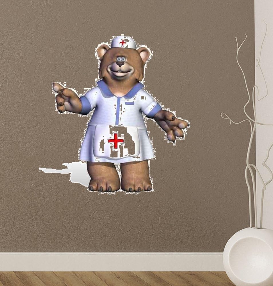 Wallmonkeys Nurse Bear Wall Decal Peel and Stick Graphic WM183413 (18 in H x 17 in W)