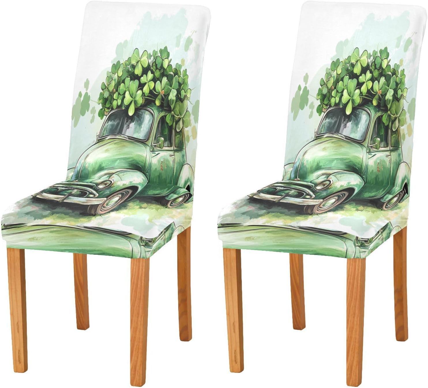 ALAZA Chair Covers for Dining Room, Stst. Patrick's Day Green Retro Car Carries Clover Leaves Stretch Chair Cover Sets Chair Protector Removable Washable for Ktichen Restaurant Hotel