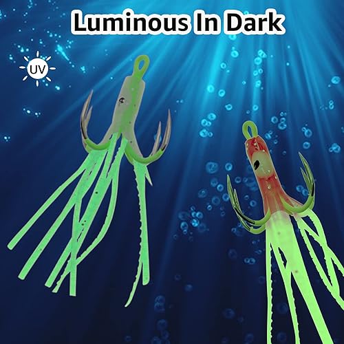 Miniatura 6 de Ghanneey Fishing Assist Hooks, Fishing Jigs Hooks Fishing Octopus Hooks Luminous Jig Hooks for Bass Salmon Trout Saltwater and Freshwater