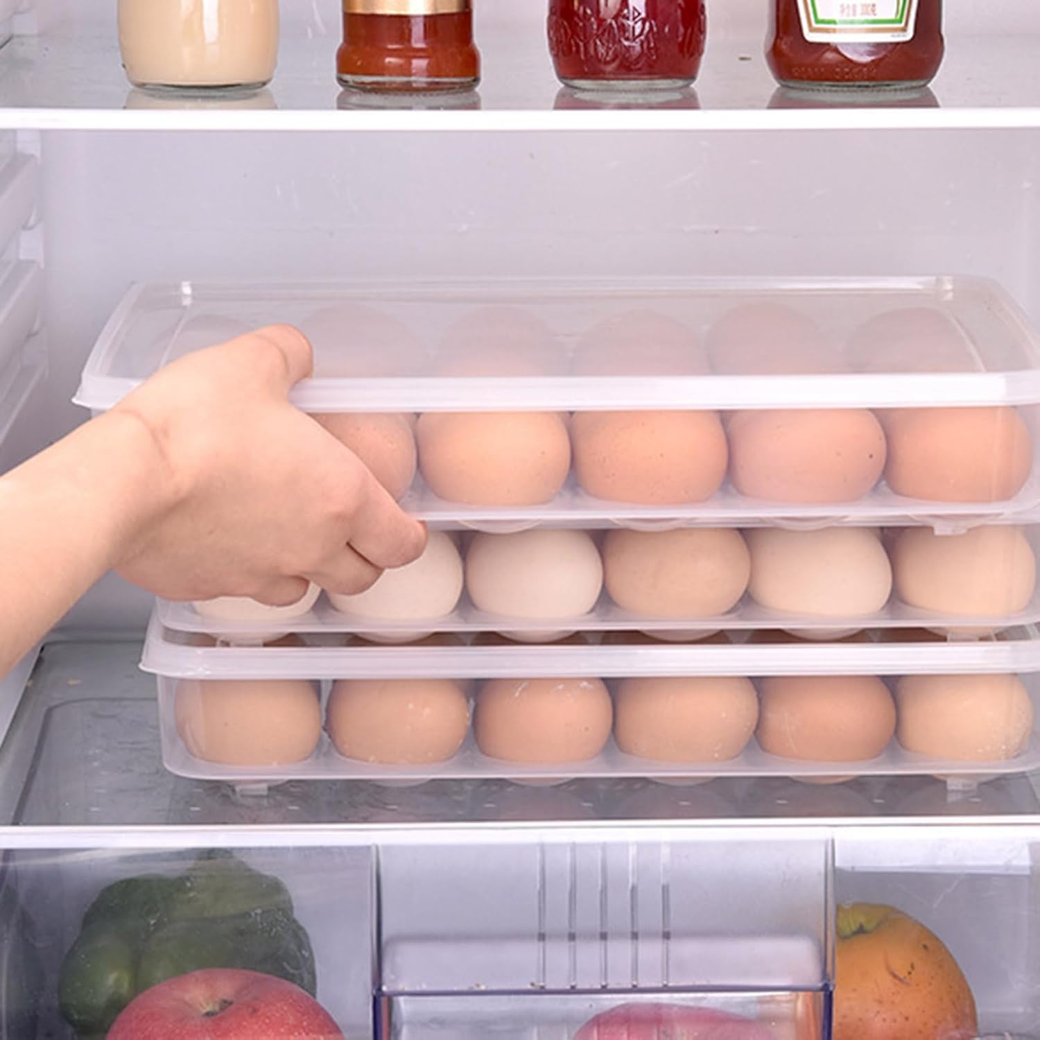 Egg Holder for Fridge 2Pcs Refrigerator Egg Container with Lid Clear Visible Stackable Large Capacity Food Grade Rectangle 24 Eggs Organizer Holder (Transparent)