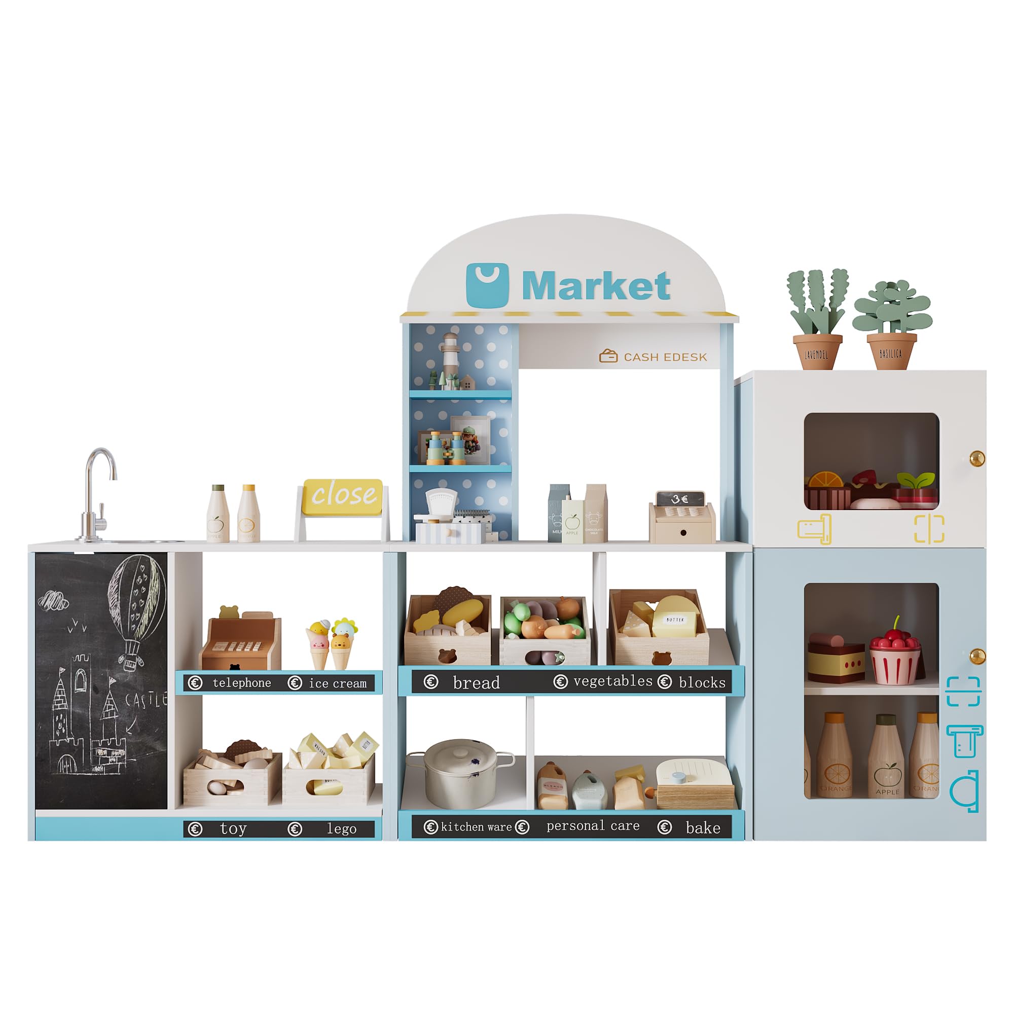 Kaufladen, Kinder Supermarkt mit Kreidetafel und Theke, Kaufmannsladen, Verkaufsstand, Spielzeugsupermarkt, Einkaufsladen, ab 3 Jahren