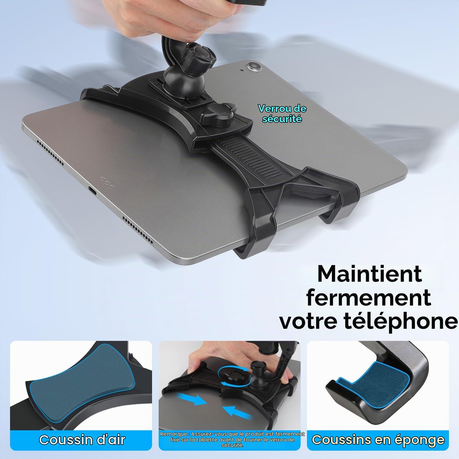 EEEKit Support de Tablette pour Voiture, 360 degrés Support de iPad avec Ventouse pour Tablettes de 7 à 10,5 Pouces