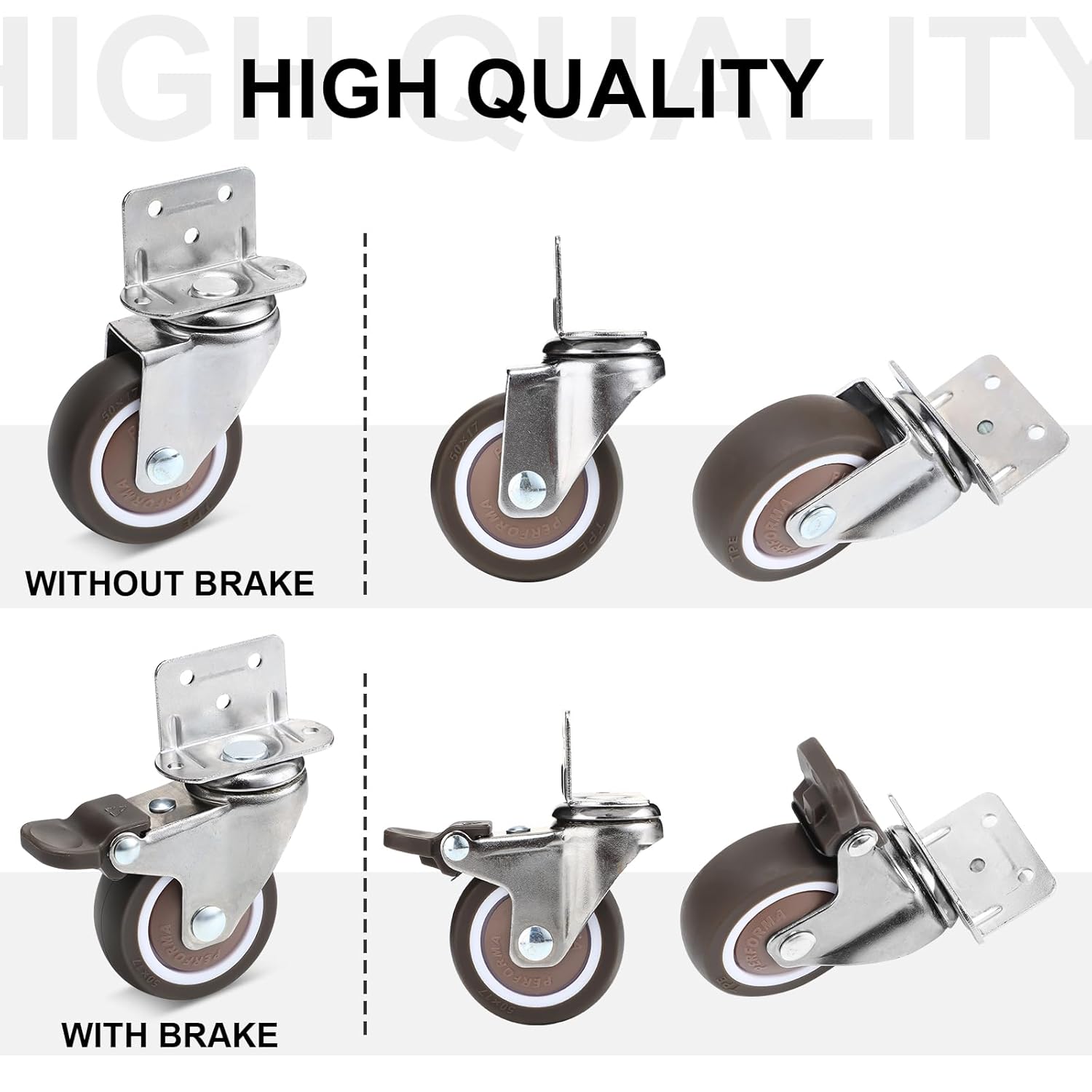 8 Pack 2 Inch L Shape Caster Wheels, Side Mount Casters with Brake Small Wheels Furniture Casters 360 Degree Swivel for Furniture, Table, Carts Trolley, Cabinet DIY Project