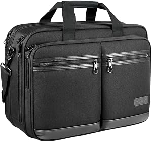 KROSER Laptop Bag Stylish Laptop Briefcase Fits Up to 17.3 Inch Expandable Water-Repellent Shoulder Messenger Bag Computer Bag with RFID Pockets for Business/Travel/School/College/Men/Women-Black