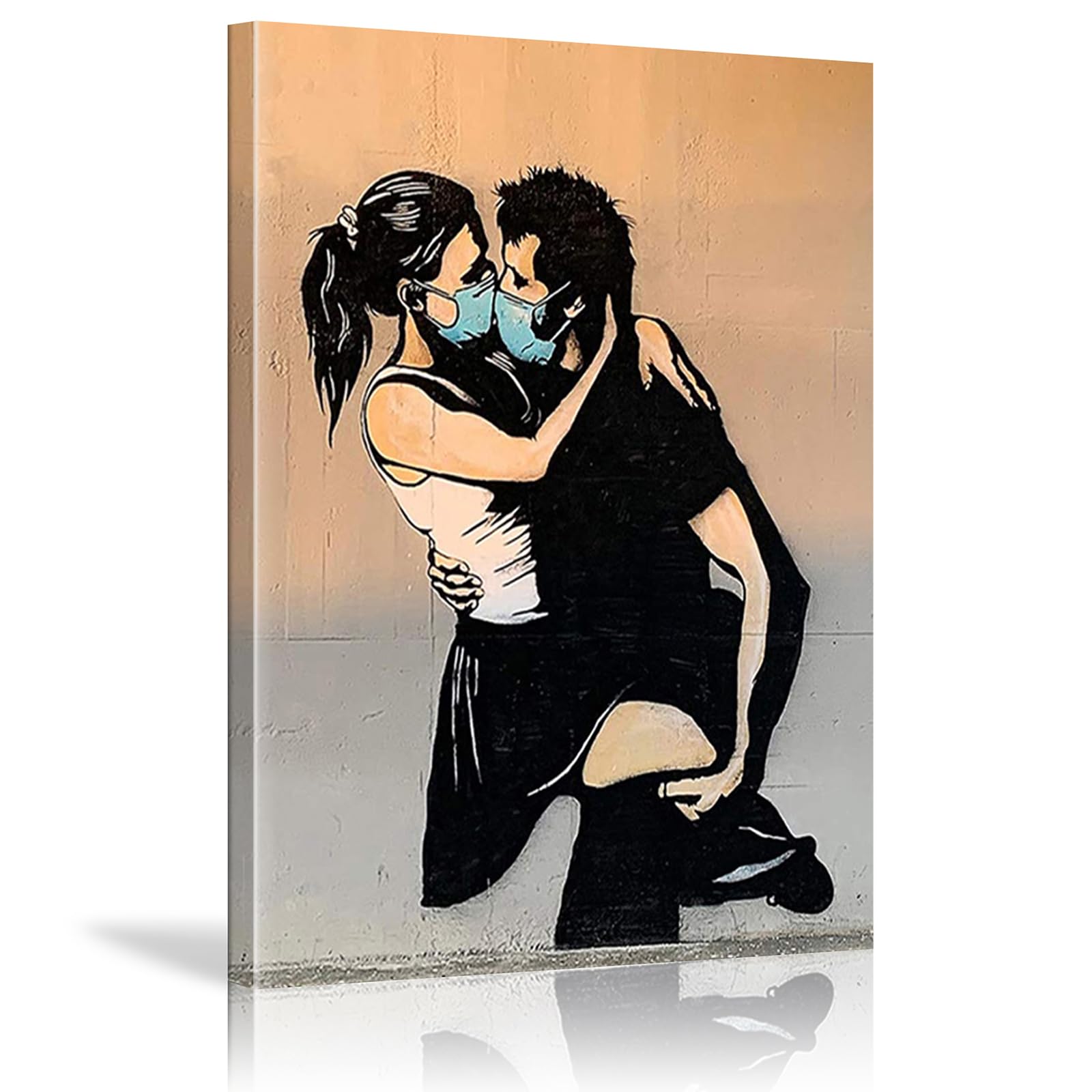 DQTUYIOP Banksy Canvas Wall Art for Living Room Pandemic Kissing 60x90cm Inner Frame Vintage Graffiti Street Walls Painting Prints Modern Pop Art Posters Inspirational Artwork