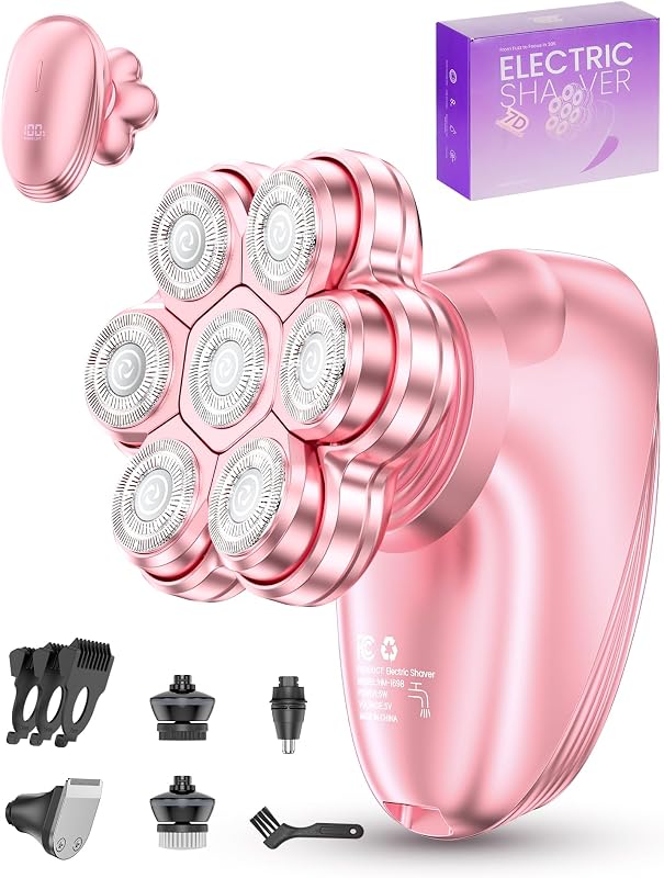 Aparelho elétrico de barbear feminino 5 em 1 WEQOEE com cabeça flutuante 7D, IPX7 e visor LED