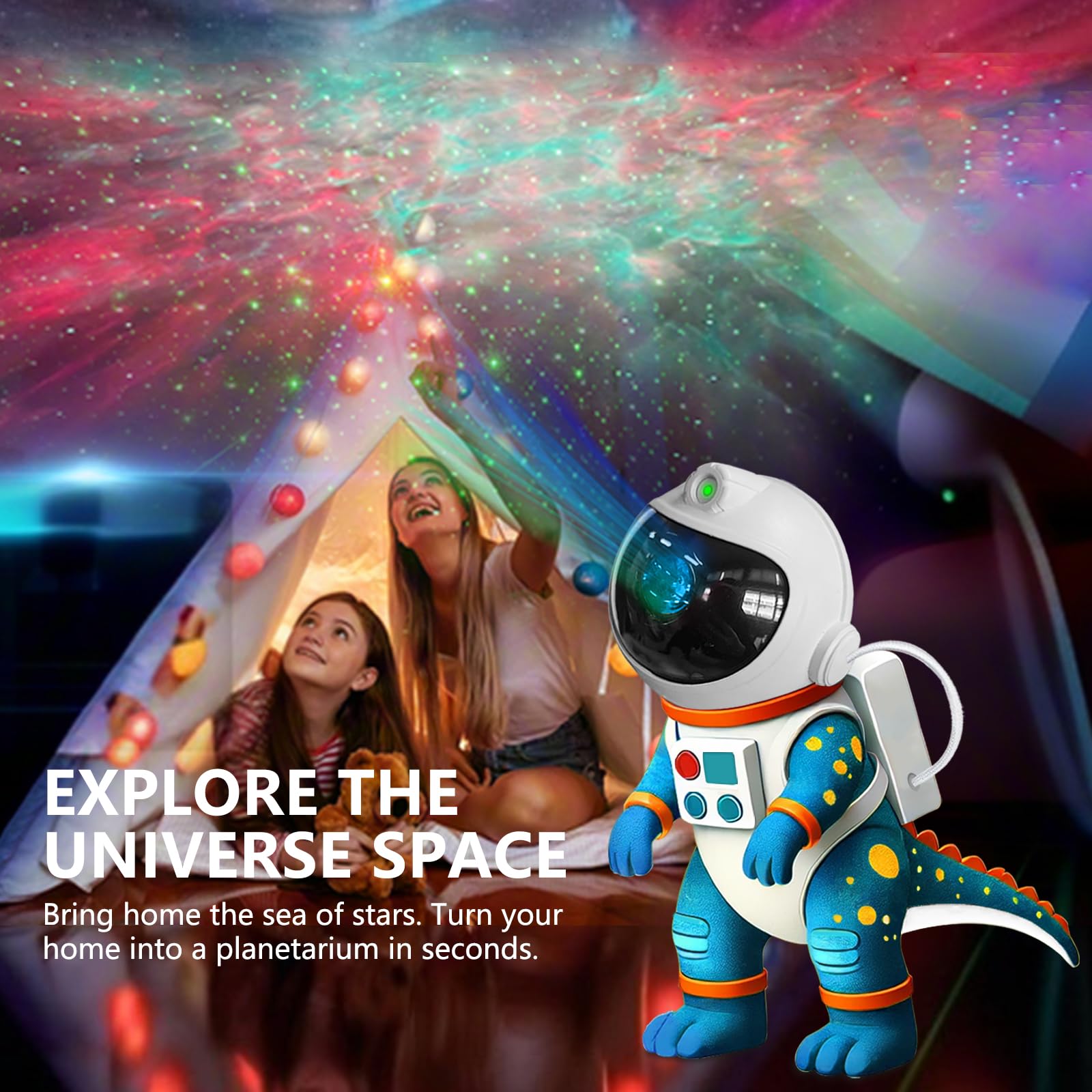 ZONSUSE Projecteur Ciel Etoile Dinosaure Astronaute, Veilleuse Galaxy avec 8 Modes, Rotation 360°, Télécommande & Minuteur, Lampe Ambiance Chambre pour Enfants, Adultes, Fêtes & Cadeaux (Bleu)
