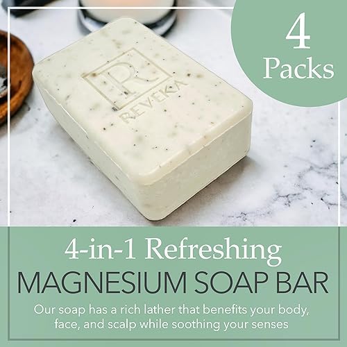 Miniatura 2 de Reveka Skincare Jabón de magnesio  Barra natural 4 en 1 para cara, cuerpo y cabello  Triple molido con té verde, menta verde y eucalipto  Hecho en