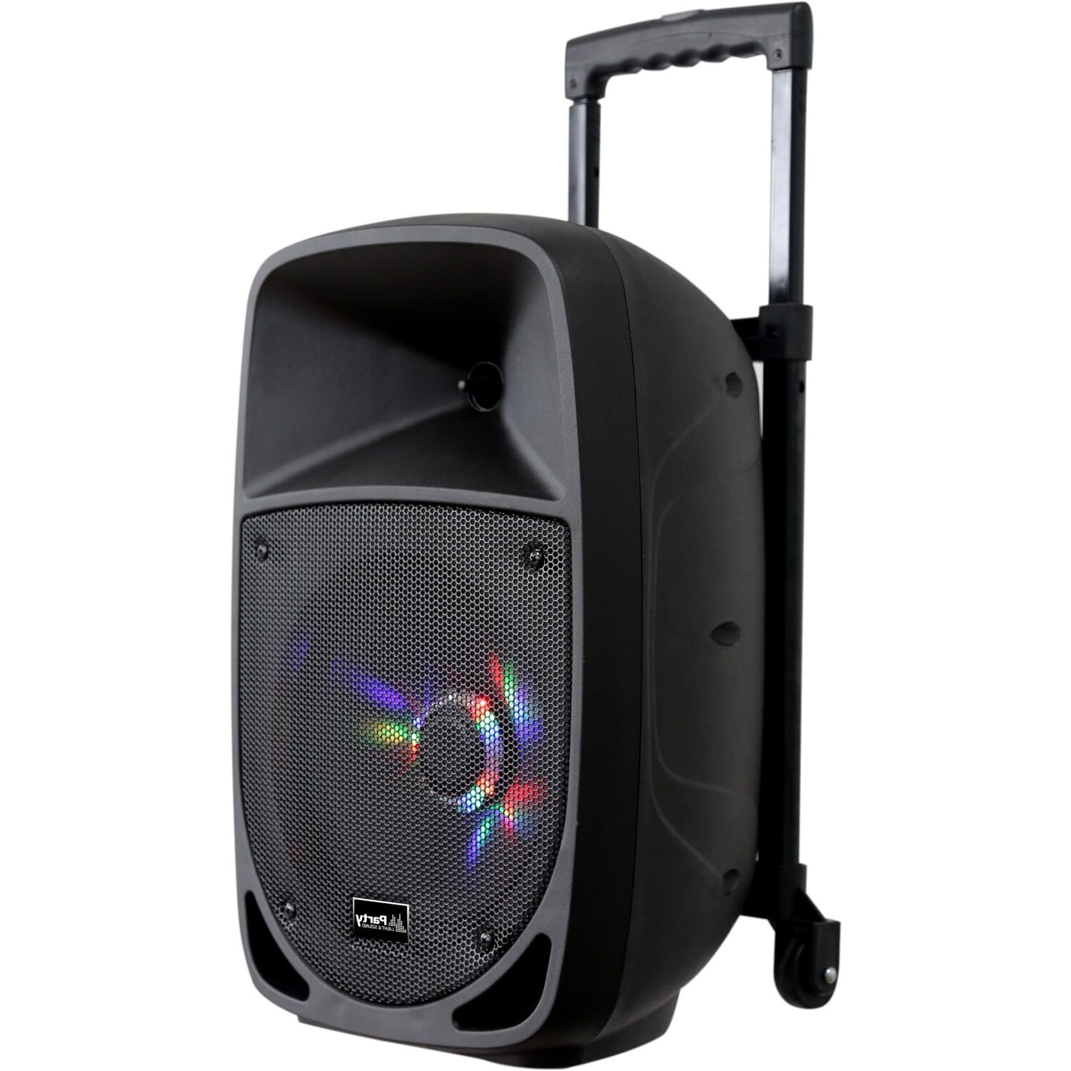 Party Light & Sound - PARTY-8LED 200 W RMS, 8"/20 cm großer batteriebetriebener Lautsprecher mit 1 Mikrofon am Kabel und Lichteffekt am Woofer - Bluetooth, USB und AUX - Schwarz