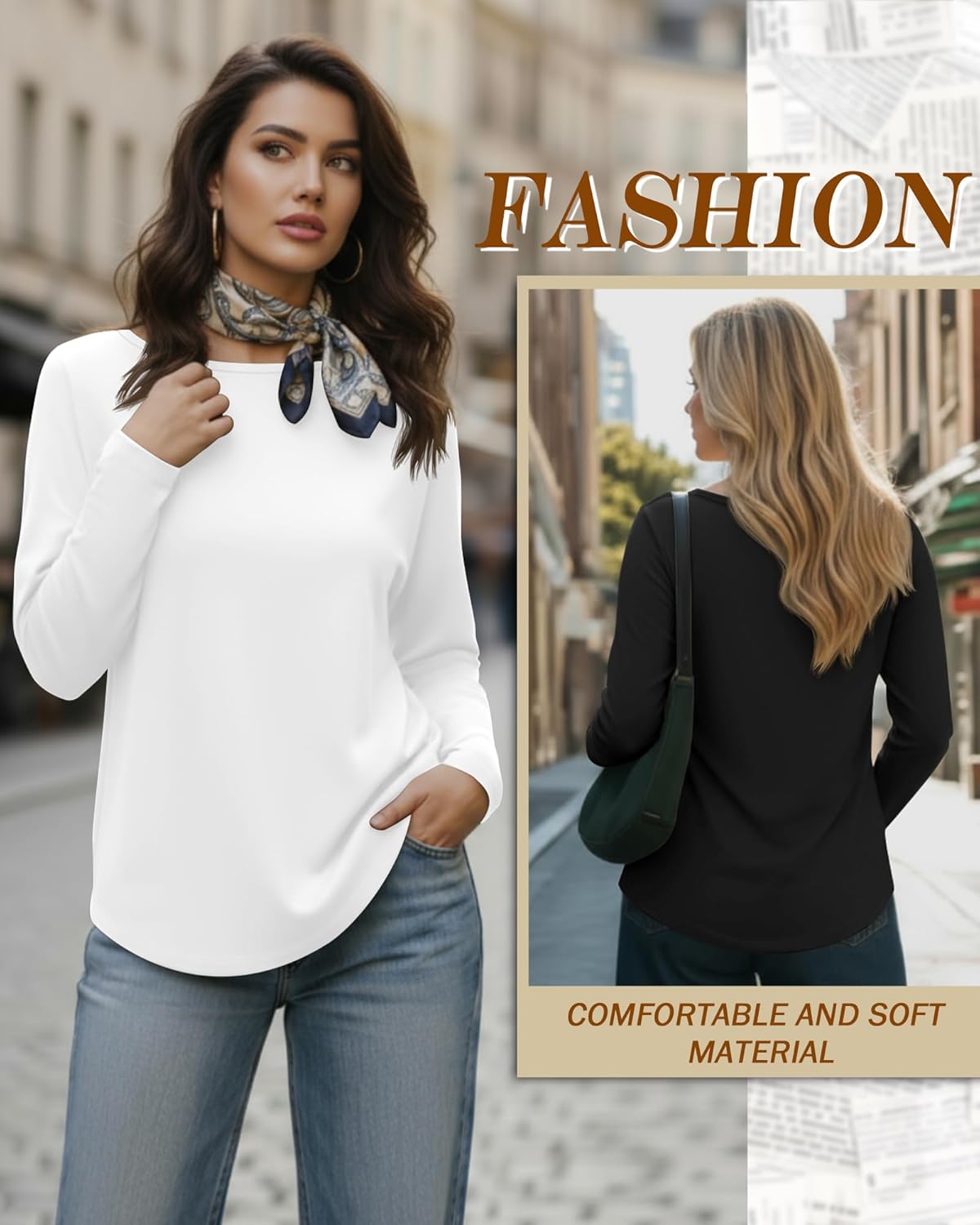 Ficerd 3 Pack Womens Plus Size Long Sleeve Tops Crew Neck Loose Fit T Shirt Stretchy Casual Winter Tops Basic Tees Shirts - Image 6