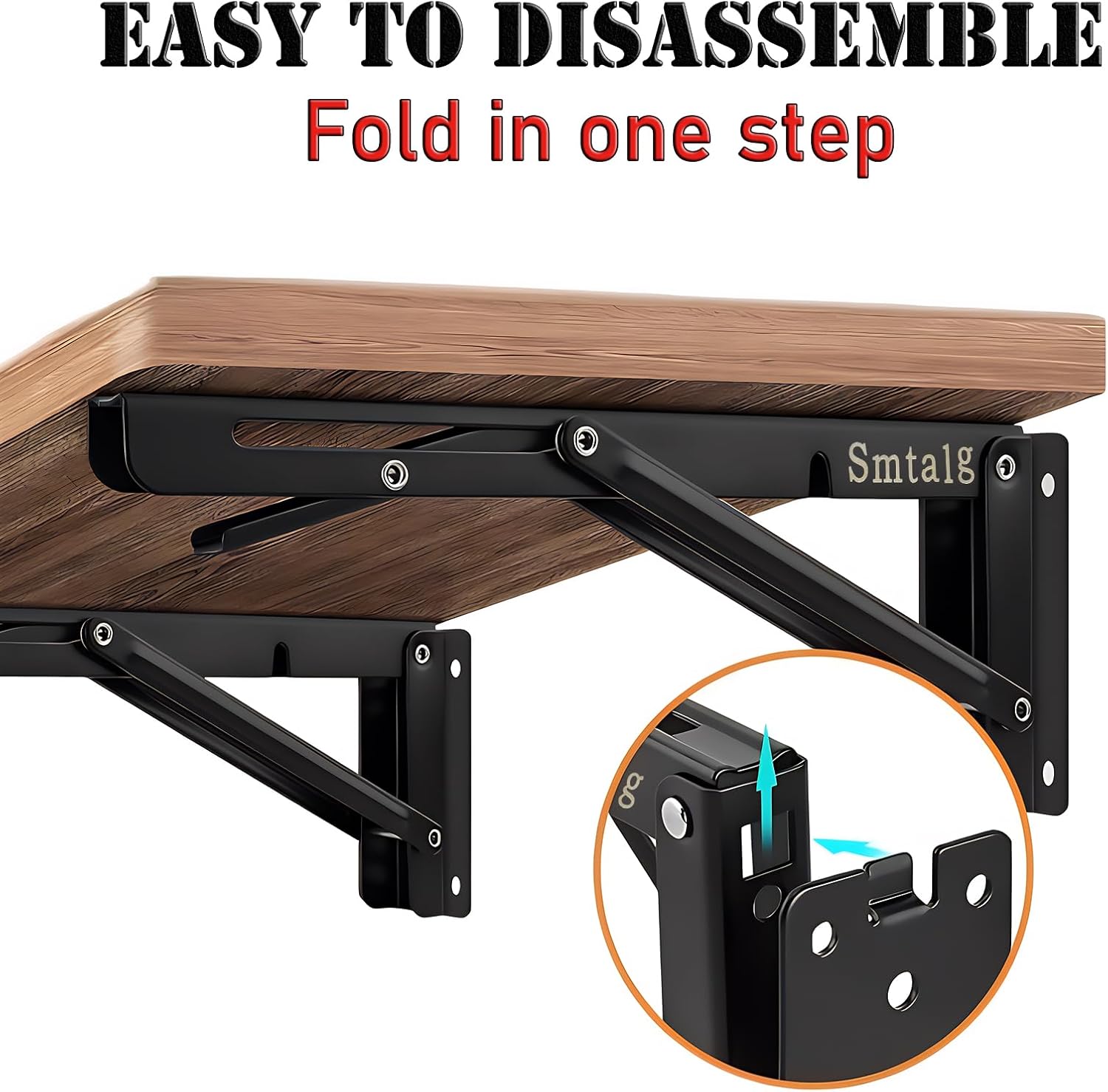 Folding Shelf Brackets，Detachable Folding Bracket，2 Pack Heavy Duty Wall Mounted Folding Brackets， DIY L Detachable Folding Bracket for Workbench Folding Table Hinge (18 Inch)