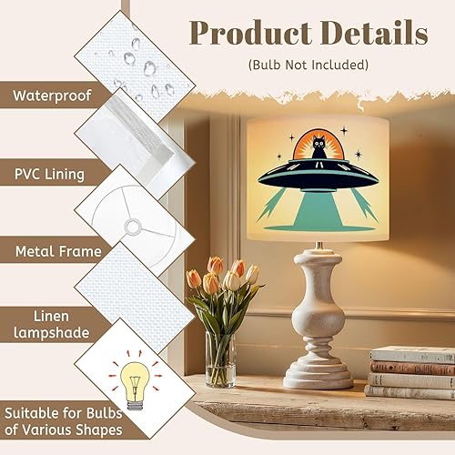 Miniatura 4 de Drum Lampshade Mid Century Black Cat Starry Lights Retro Style Medium Lamp Shade Replacement Linen Fabric Lampshades for Bedside Table Lamp Floor