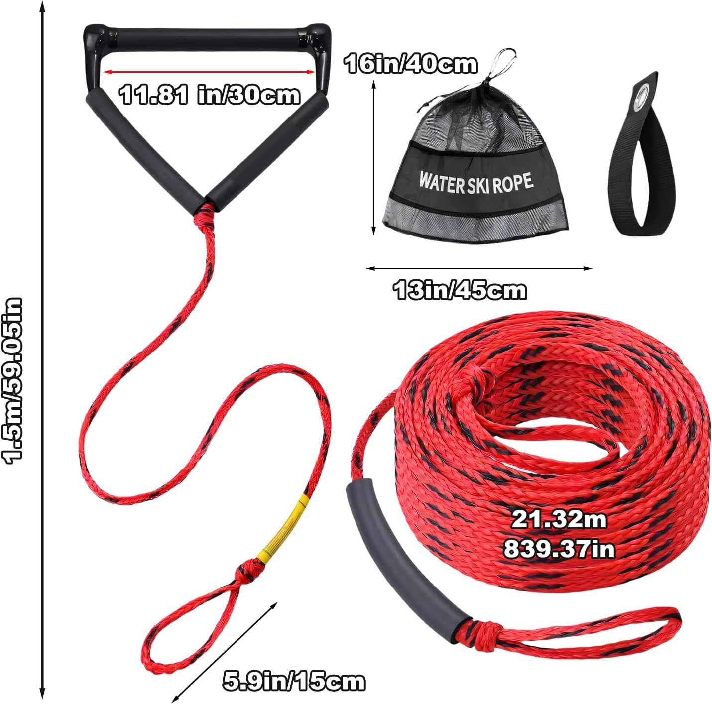 Strong and Resilient 75FT Wake Surfing Tow Rope Providing Control and Stability Non Slip Wake Ride Handle