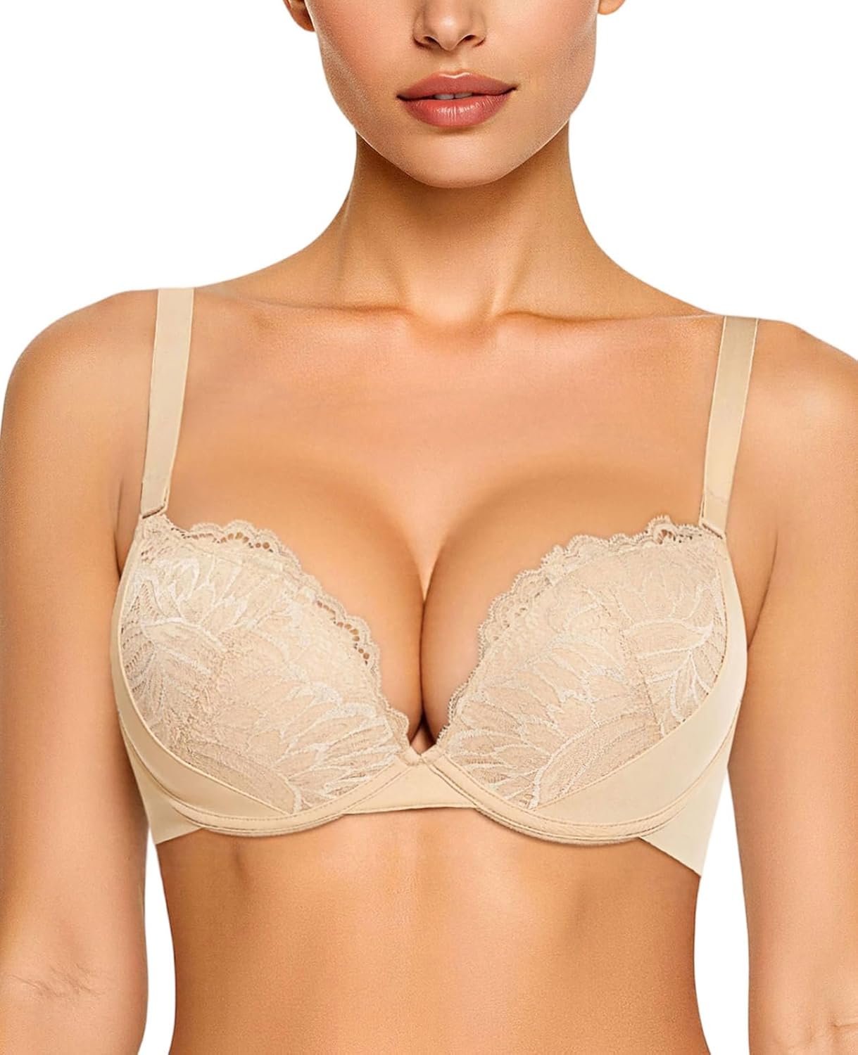 Upushall Push Up Padded Bra Plunge T-Shirt Bras for Women Add 2 Cup Sizes