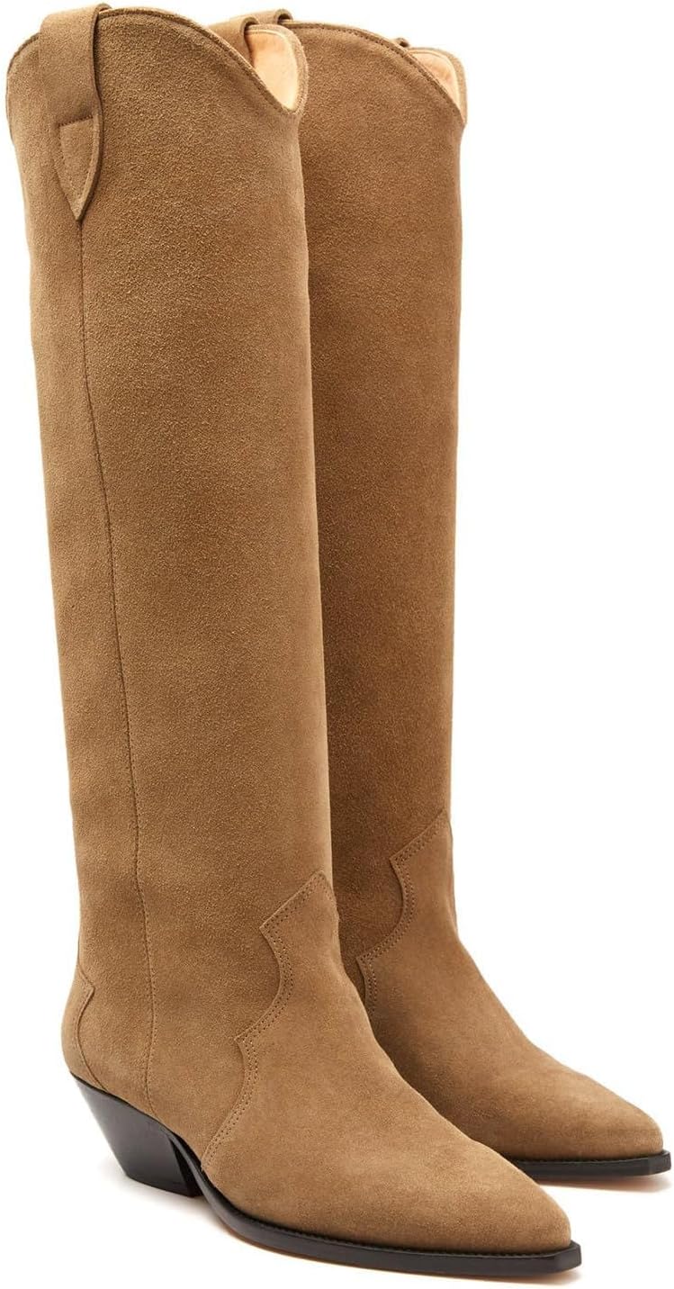 Suede Cowboy Boots Women - Chunky Heels