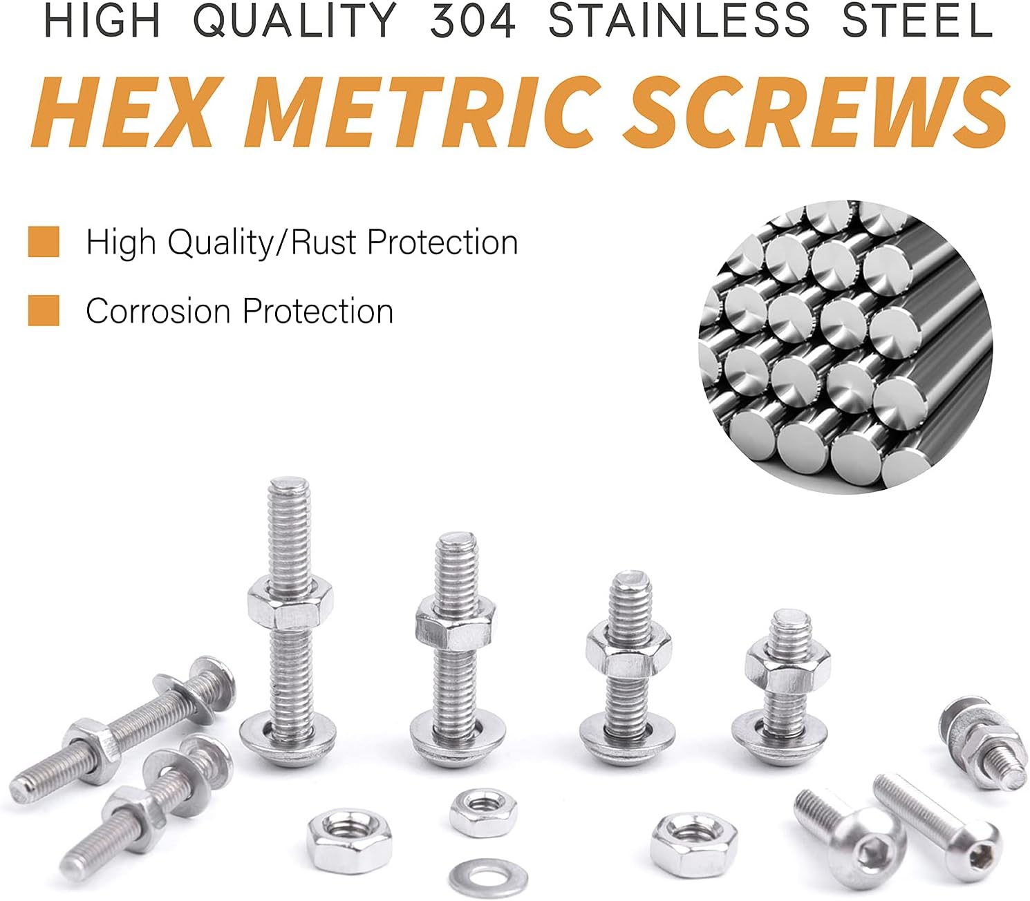 VIGRUE 820pcs M4 M3 M2.5 M2 Button Head Socket Cap Screws Bolts Nuts Washers Assortment Kit, 304 Stainless Steel Metric Screw Set, Small Bolts and Nuts Kit