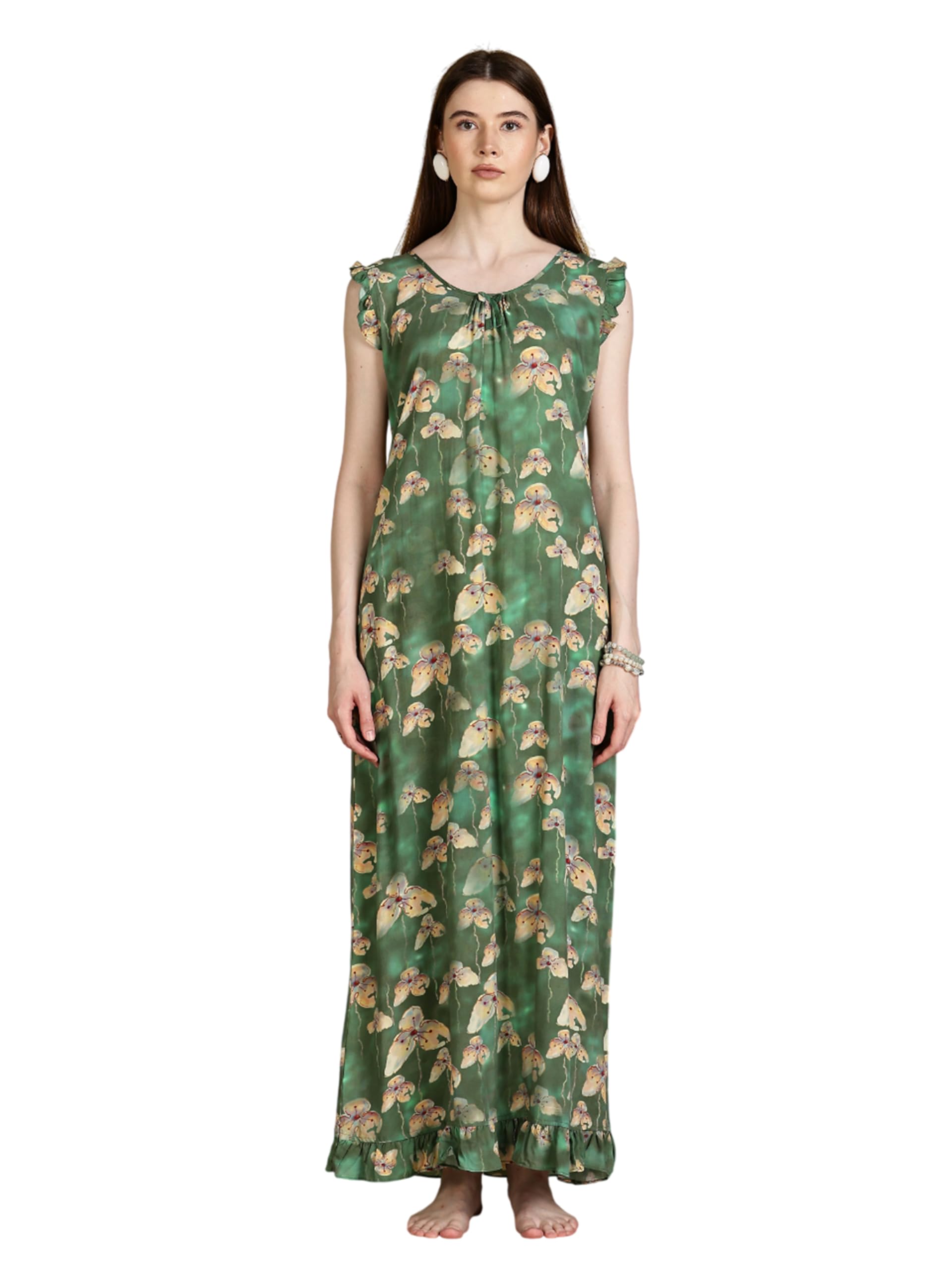 9shines label Premium Rayon Sleeveless Nighty for Women with Floral Print | Soft Ankle Length Nightdress for Women (Rayon Sleeveless 852)-picture-41