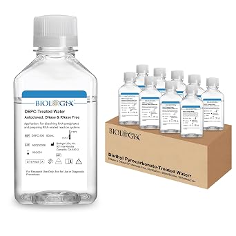 DEPC-Treated Water, Diethylpyrocarbonate-Treated Ultrapure Water, More Than 99.99% Purity, Lab-Grade Purified, Sterilization, RNase & DNase Free, Proteinase Free, 500ml/Bottle, 10 Bottles