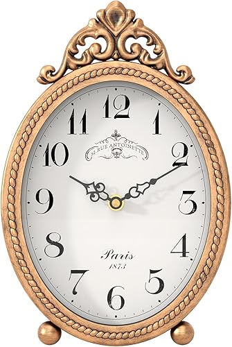 Abdurey Reloj de mesa vintage con soporte, escritorio y estante, reloj decorativo, estilo rústico francés, reloj de repisa dorado antiguo para sala
