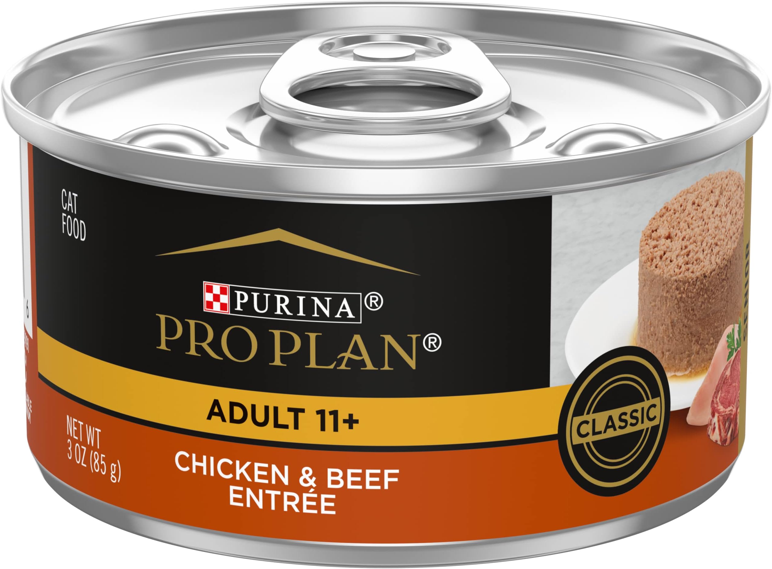 High Protein Senior Wet Cat Food Pate, SENIOR 11+ Chicken & Beef Entree - (Pack of 24) 3 Oz. Pull-Top Cans