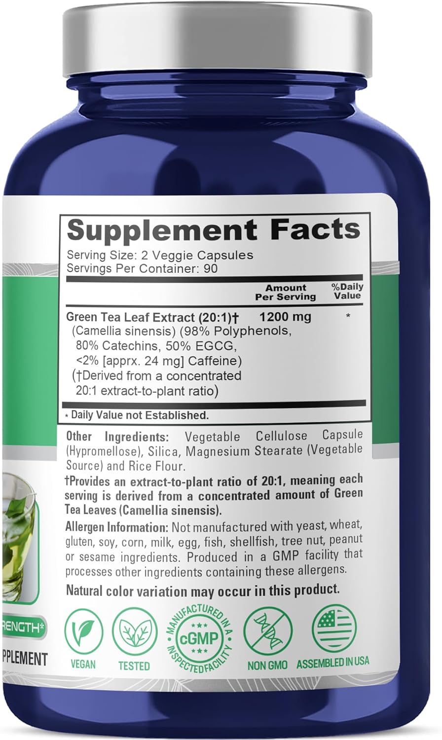 NusaPure Green Tea Capsules, 1200 mg, 180 Veggie Capsules (Non-GMO, Vegan)