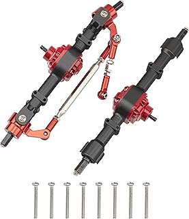 ShareGoo Metal Front & Rear Axle Assembly Set Bridge Shaft Steering Cup Rod Complete Set Compatible with MN Model D90 D91 D96 D99S MN90 MN96 MN99 MN99S FJ45 1/12 RC Car Upgrade Parts (Black)