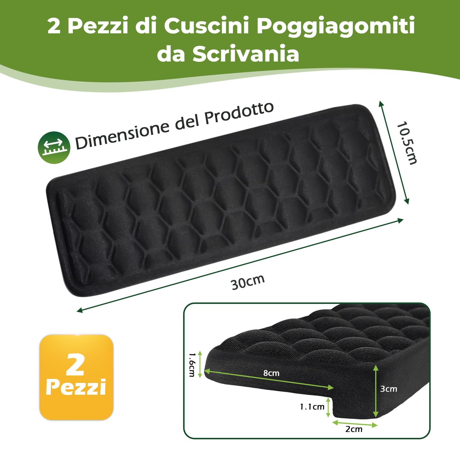 Poggiagomiti da Scrivania a Forma L 30x10.5cm Memory Foam Supporto Gomiti Ergonomico