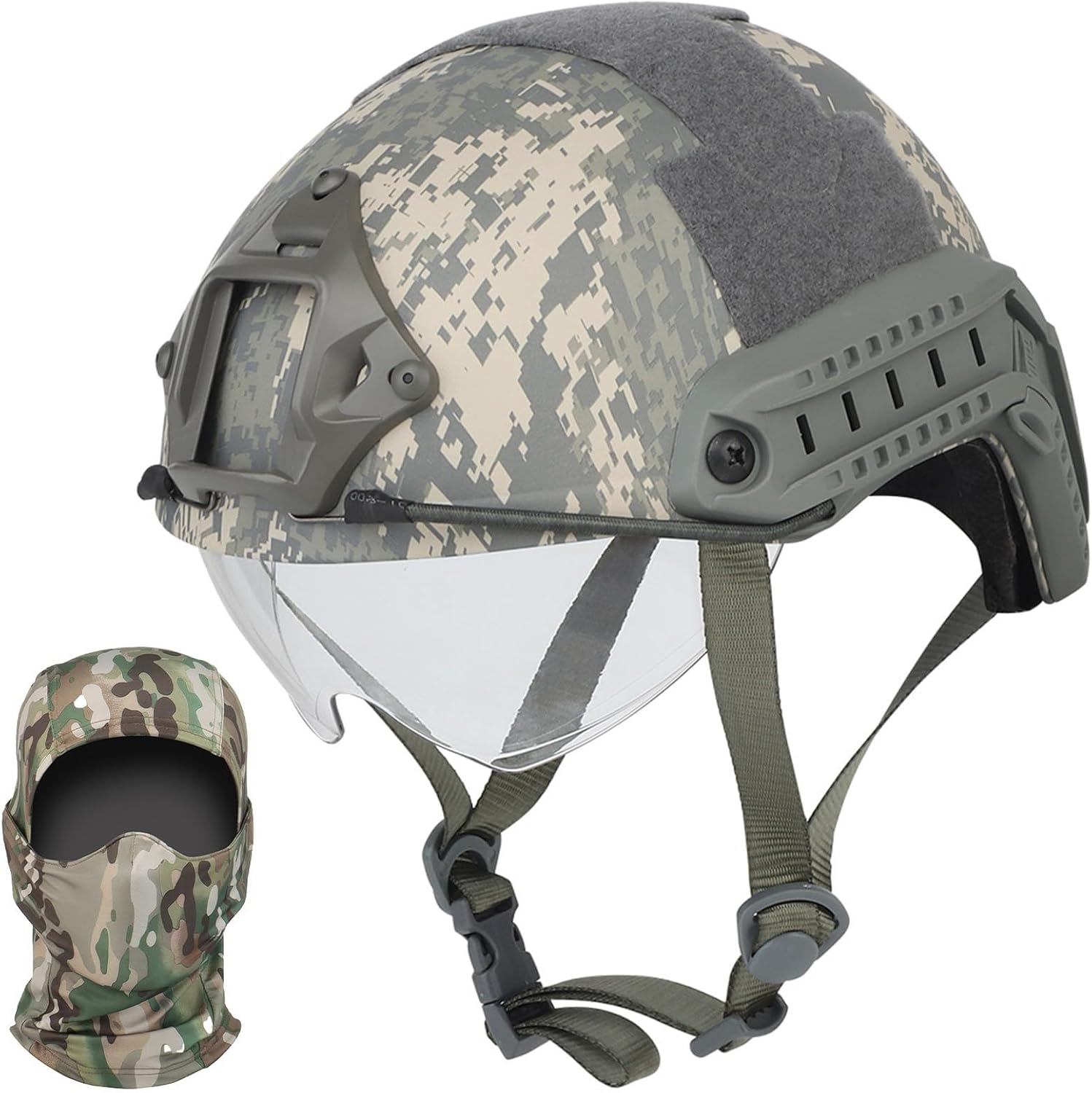 Tactical Fast Helmet with Retractable Goggles - Lightweight Airsoft Protective Helmet with Side Rails, NVG Mount & Adjustable Fit for Paintball & Outdoor Activities