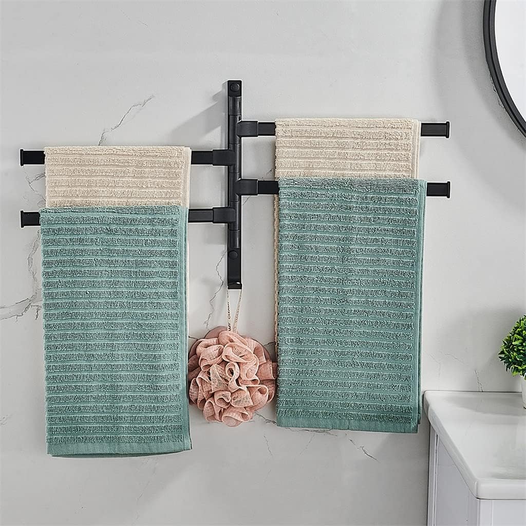 Bathroom Aluminum Towel Rack Rail Holder Black Swivel Rotating Hand Towel Bars Racks Wall Hanger Fixture Space Saving Hardware (Color : 2, Size