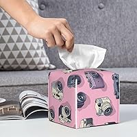 Vista 5 de Decorative Tissue Box Cover Square - Retro Camera Pink Print Leather Cube Tissue Box Holder Paper Case, Organizer Dispenser for Modern Home &