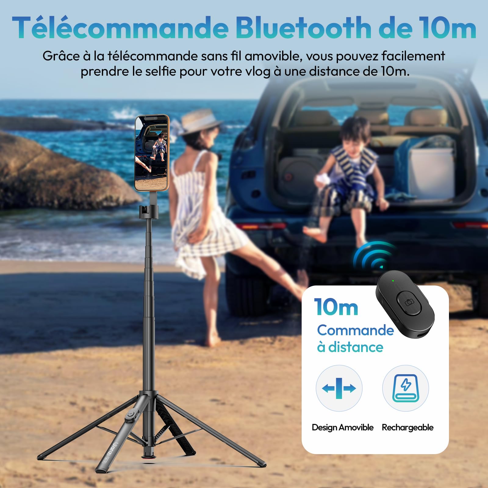ULANZI SK-21 [2026 Améliorée] 180cm Trépied Quadruple à Ouverture et Fermeture Automatique Support Magnétique à Quadruple Perche à Selfie Bluetooth, Tripod Compatible avec iPhone 17-12 Magsafe Samsung