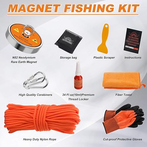 Miniatura 23 de Kit de pesca con imán, imanes de pesca de 600 libras con cuerda de nailon de 65 pies, imán de neodimio de una sola cara para recuperar en Rive Azul