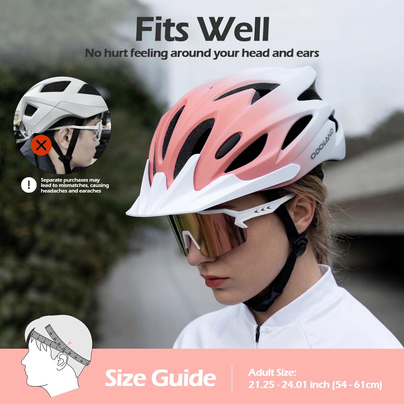 Odoland Fahrradhelm Fahrradbrille Set, Radhelm mit Sportbrille Einstellbarer Rennradhelm Atmungsaktiv MTB Mountainbike Helm für Erwachsene Herren Damen