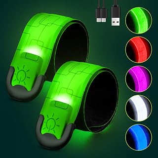 Fitense Rechargeable LED Armband 2-Pack: 1000ft Visibility Night Running Lights, 5 Colors, 10Hr Battery for Runners, Cyclists, Walkers