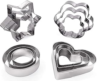 Sponsored Ad - 12 Pcs Cookie Cutters, Stainless Steel Star Heart Flower Round 4 Shape Cookie Baking Mold Sets for Kitchen ...