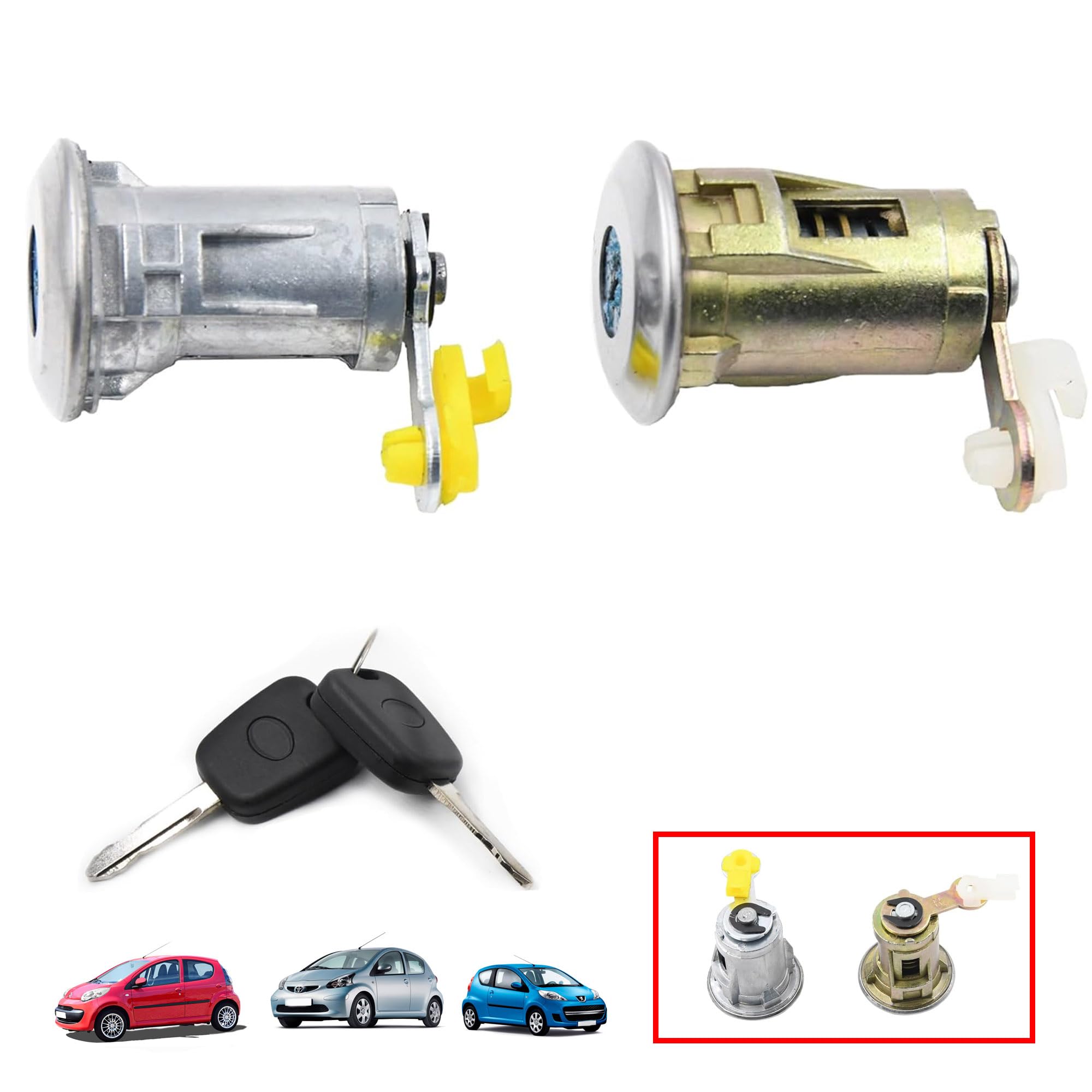 Partsline (Lot de 2) Serrure Barillet de Portes Avant Gauche ET Droite compatible avec 107 AYGO et C1 - Réf 9170Y8 1608746380 9135S2
