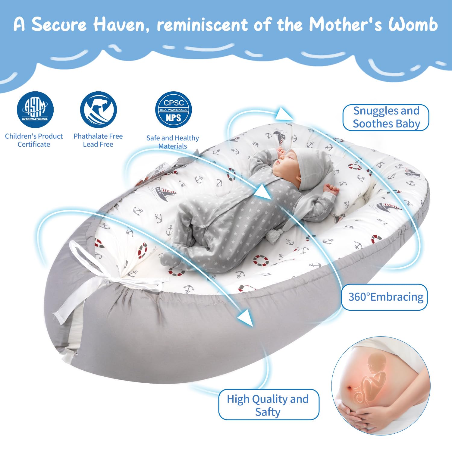 Tumbona para bebé recién nacido, funda de tumbona 100% algodón para bebés de 0 a 24 meses, regalo esencial para recién nacidos