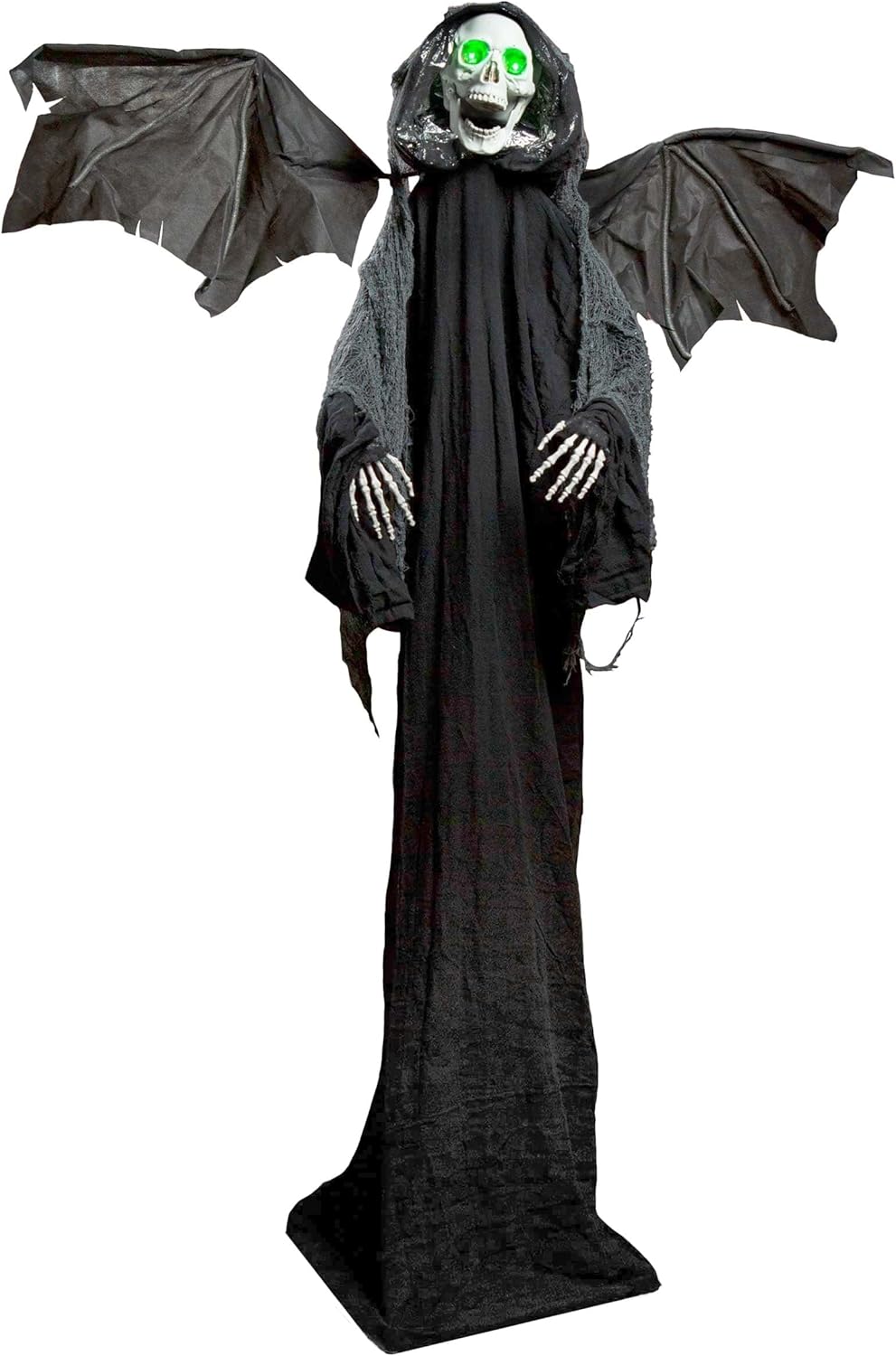 FUN Costumes 6.5FT Animated Standing Winged Black Robe Grim Reaper Prop Outdoor & Indoor Decoration, Light-Up Eyes Battery Operated Display Decor