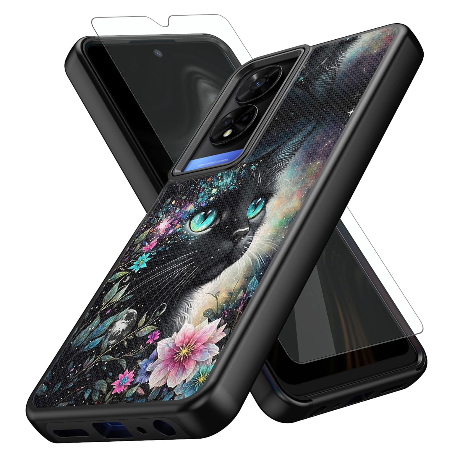 Qindaiwen for TCL 50 XE 5G Case with Tempered Glass Screen Protector, Heavy-Duty Dual-Layer Protection, Shockproof TPU + Hard PC Hybrid Cover for TCL